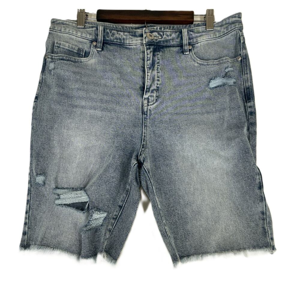 Style & Co Women's Denim Pockets Bermuda Shorts Blue Size 14